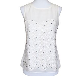 Ann Taylor off white color silk and lace tank with rhinestones Size Small